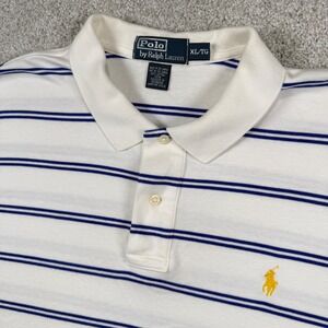 Polo Ralph Lauren Polo Shirt Mens XL White Blue Striped Yellow Pony Short Sleeve